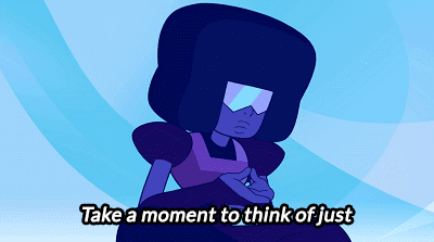 Garnet and Stevonnie from Steven Universe, seated together. Accompanying text: "Take a moment to think of just flexibility, love, and trust."